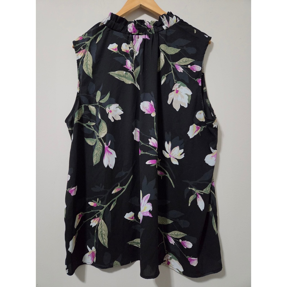 Always Indigo Women 3X Black Floral Ruffle Neck Sleeveless Blouse XMTK2101-WLDBY - Picture 4 of 4